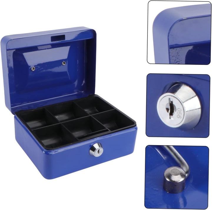 Caseta de bani, UBX, prevazuta cu maner pentru transportare usoara, 2 cheite, albastra, 15x12x8 cm,albastra
