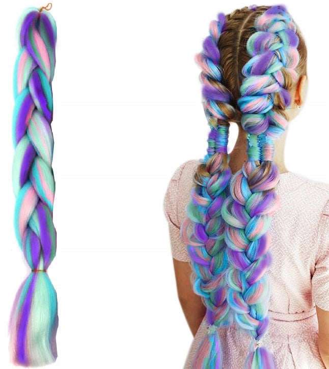 Extensii par sintetic pentru impletituri, Zola®, ombre mov-albastru-roz,  60 cm