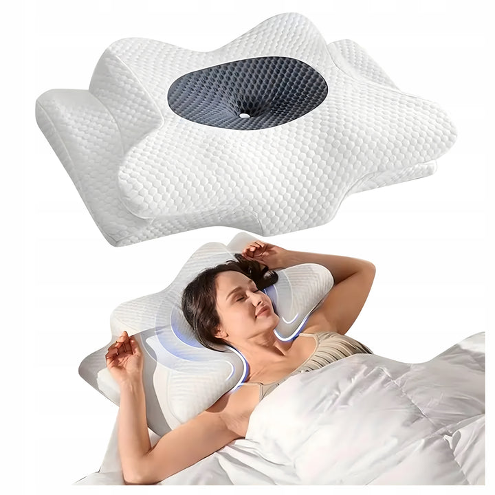 Perna ortopedica 3D, Zola, model fluture, spuma cu memorie, ergonomica, husa detasabila, alb/gri