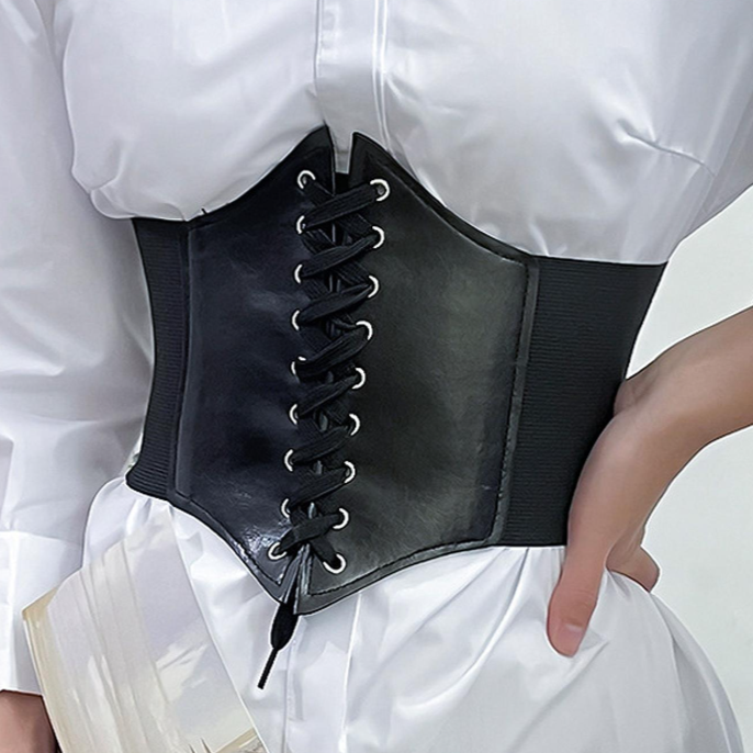 Corset elastic vintage, Zola®, piele ecologica, 70-85 cm, negru