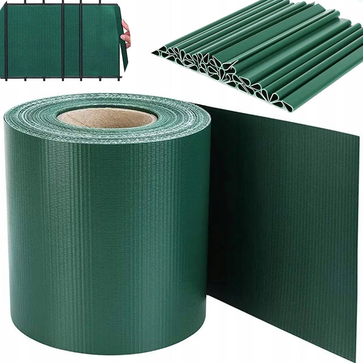 Set banda decorativa pentru ingradire garduri, Zola,  cu 20 de clipsuri incluse, PVC rezistent, 450g/m2, 19 x 3500 cm, verde