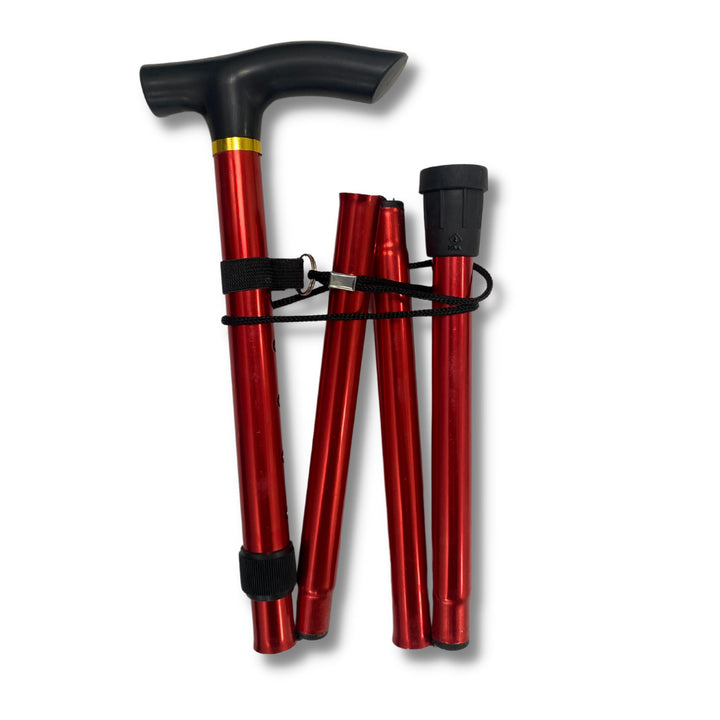Baston ortopedic pliabil, Zola®, din aluminiu, usor, rosu, sarcina maxima 100 kg, interval de reglare 85-92 cm