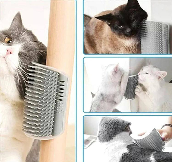 Perie de colt pentru pisici, Zola®, pentru masaj, din plastic, peri flexibili, gri, 15.4x8.5x4.7 cm