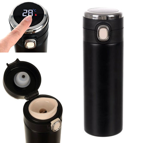 Cana termica cu afisaj LED pentru temperatura, Zola, inox, 420 ml, baza antiderapantam , 20 x 6.3 x 6.3 cm, negru