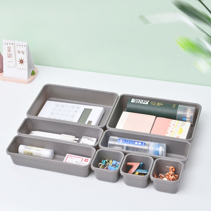 Set organizatoare de sertar, Zola®, din plastic, 8 cutii de dimensiuni diferite, gri