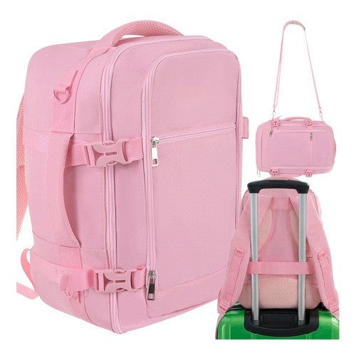 Rucsac calatorie avion 2 in 1, Zola, bagaj cabina 40 x 25 x 20 cm, 20L, 2 compartimente, buzunar antifurt, fixare troler, roz