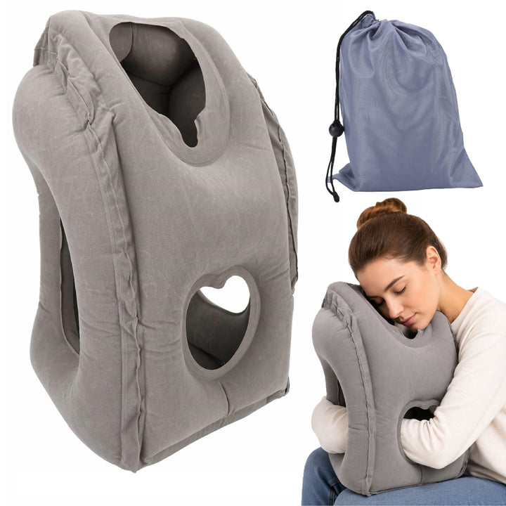 Perna calatorie gonflabila, Zola, ergonomica suport gat si cap, PVC catifea moale, 50 × 32 × 30 cm, pentru avion si drum lung