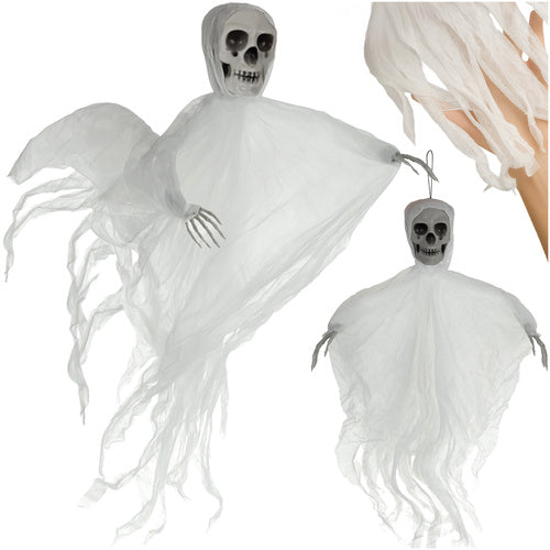 Decoratiune schelet halloween, Zola, agatatoare, 70 x 60 cm, alb