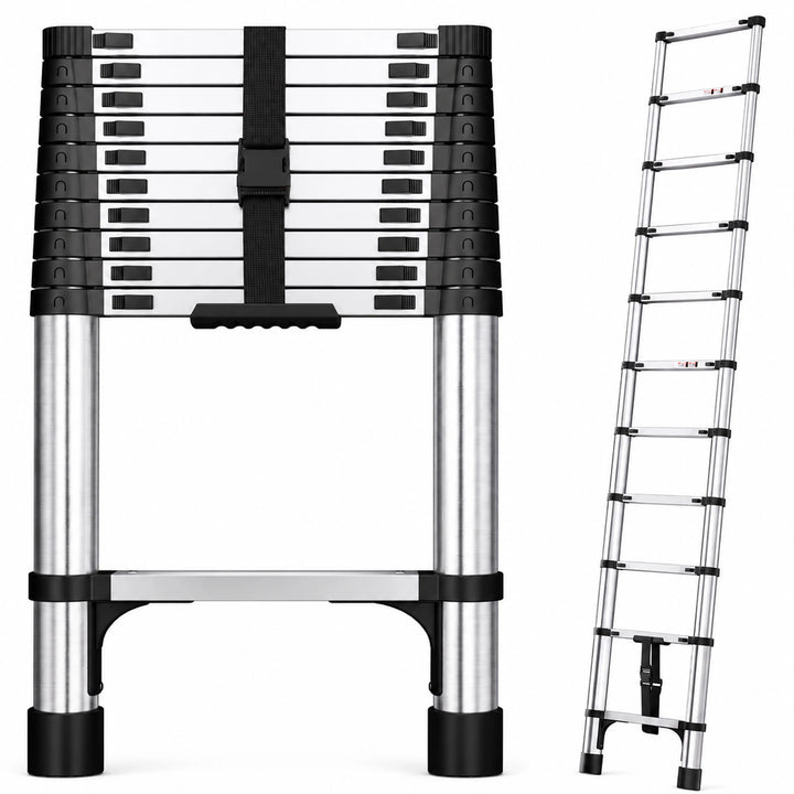 Scara telescopica pliabila, Zola, 11 trepte antiderapante, extensibila 3.2 m, sarcina 150 kg, latime 45 cm, otel inoxidabil