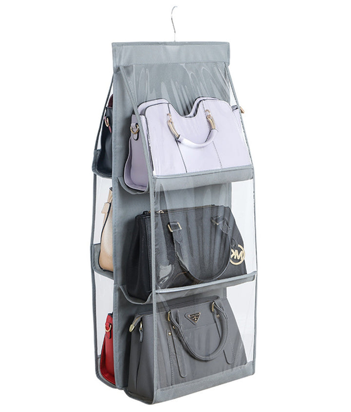 Organizator/cuier pentru genti, suspendat, Zola®, cu 6 compartimente, gri, 115x34 cm