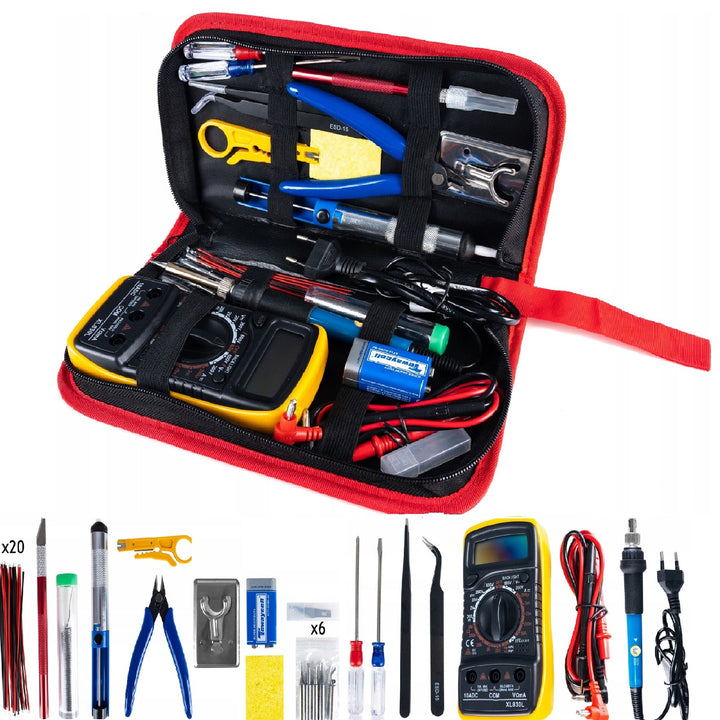 Kit pistol de lipit cu precizie si multimetru digital, Zola, pistol 60W, 200-450°C, 6 capete, 20 cabluri negre/rosii, accesorii incluse, geanta tranport, 26 x 14.5 x 4.5 cm