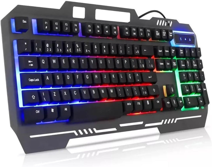 Tastatura gaming, Zola®, iluminare rainbow, LED, impermeabila, orificiu pentru telefonul mobil, lungime cablu 1.5 m, 47x19x3 cm, negru