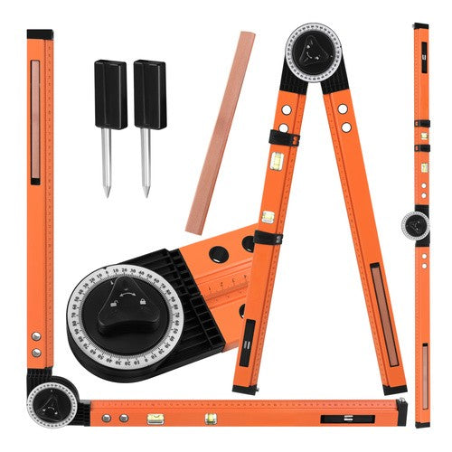 Instrument multifunctional 3 in 1 tamplarie, Zola, raportor 0-270°, 2 bule nivela, rigla liniara 500 mm, functie compas, creion, 2 x 8.5 x 62 cm, portocaliu