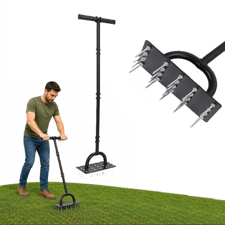 Aerator manual gazon, Zola, 20 tepi din otel, maner ergonomic tip T, latime lucru 23.5 cm, inaltime 88 cm