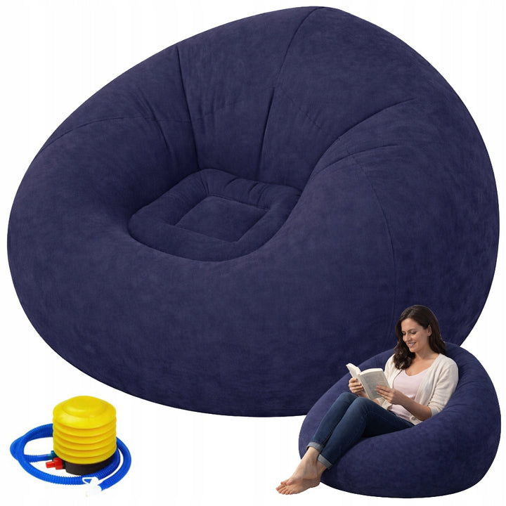 Fotoliu gonflabil tip puf, Zola, din PVC si velur, pompa inclusa, 100 x 100 x 65 cm, violet