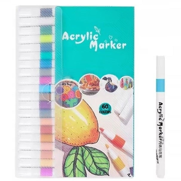 Set 60 markere acrilice, Zola, varf precis, pentru hartie, piatra, sticla, ceramica, lemn, textile, panza, uscare rapida, multicolore