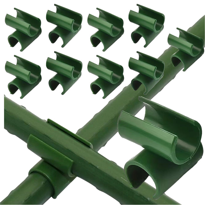 Set 10 conectori pentru araci gradina, Zola, tip cruce 90°, pentru structuri si suporturi plante, 11 mm, reutilizabili, verde