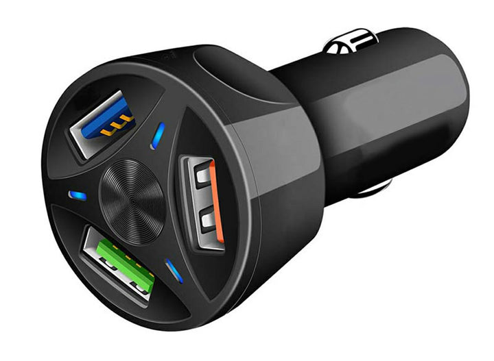 Incarcator auto, Zola®, 3x porturi USB, tip A,  functie de incarcare rapida, negru, 7.8x2.9x4.4 cm