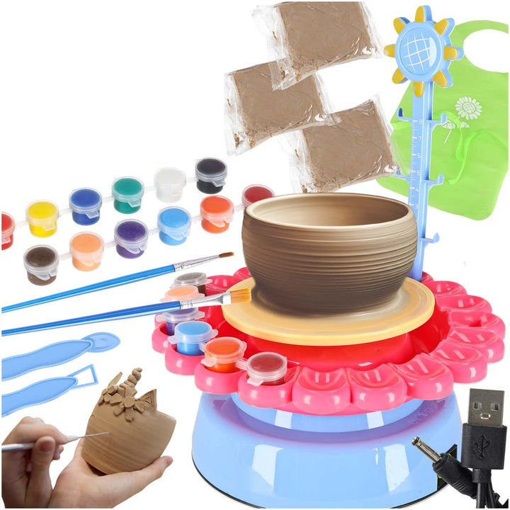 Set creativ de olarit, Zola, roata olarului, 3  plicuri lut, 600 g, vopsele, 2 pensule, spatule, sort