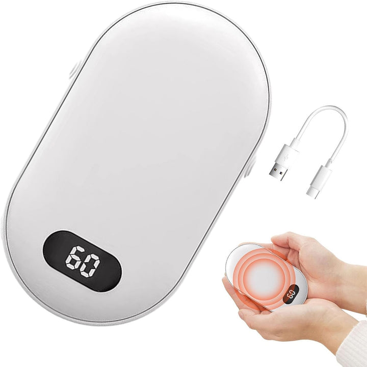 Incalzitor de maini electric, Zola, din plastic, 10W, baterie incorporata 6000mAh, temperatura 45-60 grade Celsius, display LCD cu termometru, 10x6x2.5 cm, alb