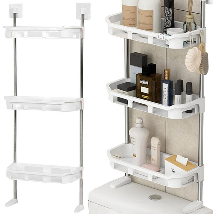 Etajera pentru baie din plastic, Zola®, prindere adeziva, reglabil, 3 etajere, dimensiune totala 30 x 14.5 x 84 cm, dimensiune suport 30 x 14.5 x 4.5 cm