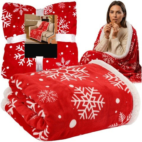 Patura dubla pufoasa, Zola, 130 x 170 cm, model fulgi, calduroasa si confortabila, poliester, rosu/alb