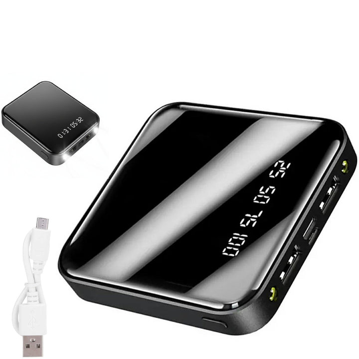 Baterie externa, Zola, 4800 mAh, 5V, lanterna LED, microUSB, USB-C, 2 x USB A, LCD,  8 x 8 x 2.3 cm, neagra