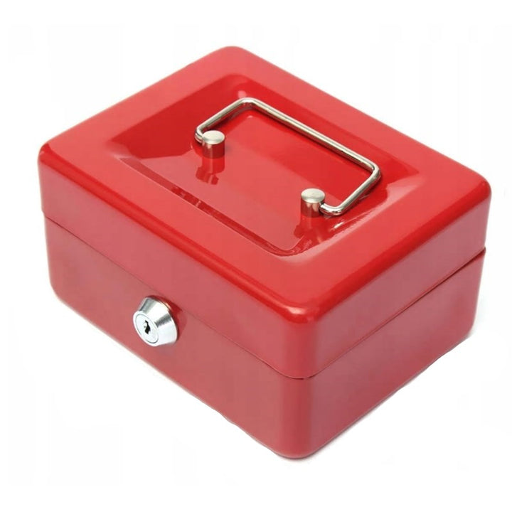 Pusculita metalica tip seif, Zola®, cu cheita si maner, 20x16x9 cm, rosie