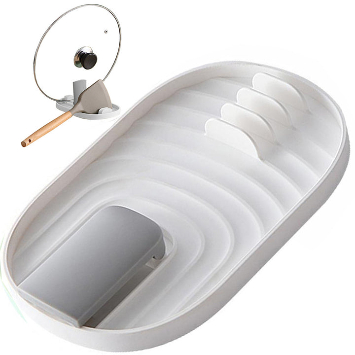 Suport din silicon pentru ustensile de bucatarie si capace, Zola®, cu 5 spatii, din plastic, usor de curatat, 18 x11.5 cm, alb