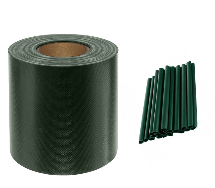 Set banda decorativa pentru ingradire garduri, Zola,  include 25 de clipsuri, PVC rezistent, 630g/m2, 19 x 3500 cm,verde