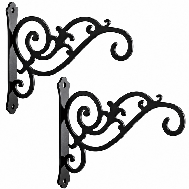 Set 2 suporturi pentru ghivece, Zola, din metal, rezistent la intemperii, fixare pe perete, negru