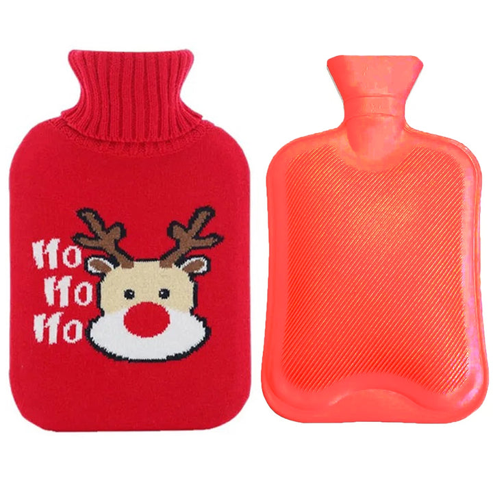 Perna pentru apa calda, Zola®, capacitate 2l, din cauciuc, cu husa rosie model ren