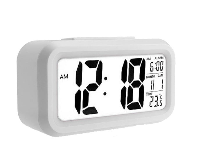 Ceas cu alarma, termometru, calendar, Zola®, digital, dreptunghiular, iluminare manuala de fundal, alb