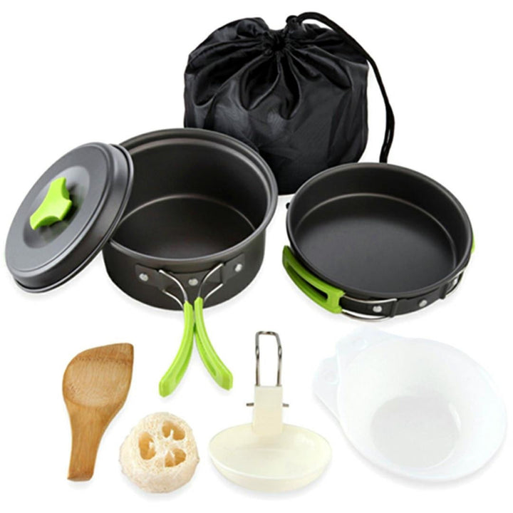 Set complet camping pentru gatit, Zola®, 8 piese, aluminiu, negru