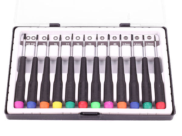Set 12 surubelnite cu precizie, Zola®, carcasa depozitare, dimensiuni diferite, multicolore