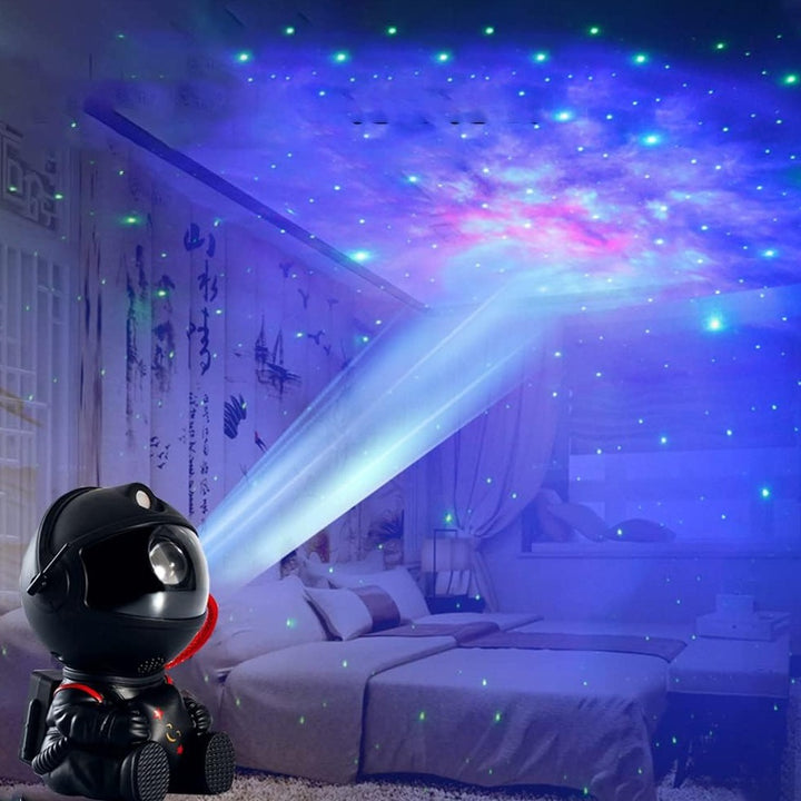 Proiector cu LED, Zola®, in forma de astronaut cu steluta in mana, nergu, 8 moduri de operare diferite, cap rotativ 360 grade, cu telecomanda, 12.5x8.5x8.5 cm