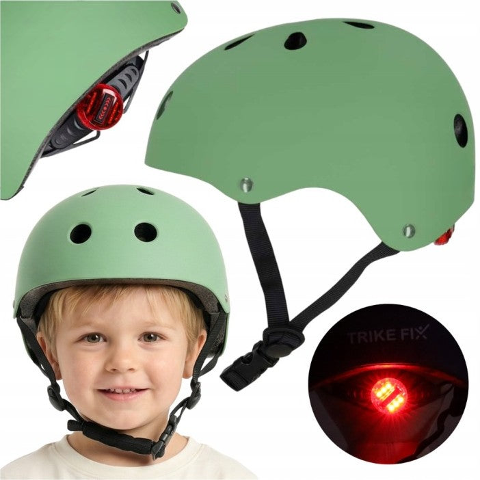 Casca protectie bicicleta copii, Zola, marimea M 55-58 cm, lumina LED 3 moduri, reglare rotita, ventilatie, usoara, verde