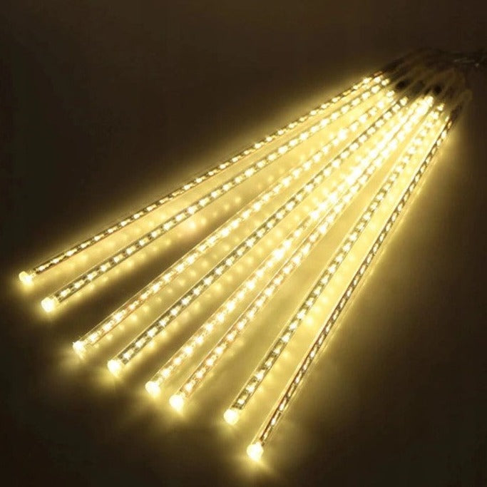 Instalatie de Craciun, Zola®, 8 Tuburi LED Ploaie de meteori, lungime totala 4.5 m, lungime tub 50 cm, lumina calda, 7V, impermeabilitate IP44, 244 leduri