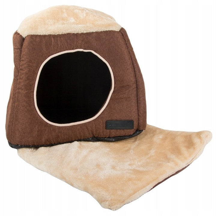 Casuta pentru caini si pisici de talie mica, Zola, baza antiderapanta, 28 x 36 x 33 cm, maro/crem