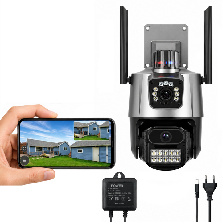 Camera supraveghere video-audio, Zola, WiFi/LAN, obiectiv dual 6MP, IR + LED, slot TF 128 GB, stocare cloud, detectare miscare