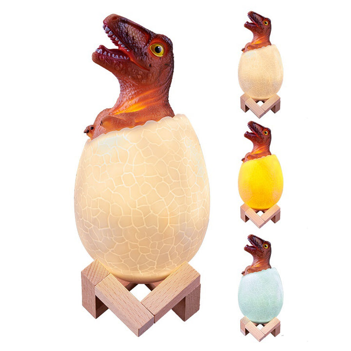 Lampa de veghe, Zola®, model Tiranozaur in ou, LED RGB, plastic si lemn, 20.5x9.5 cm, portocaliu