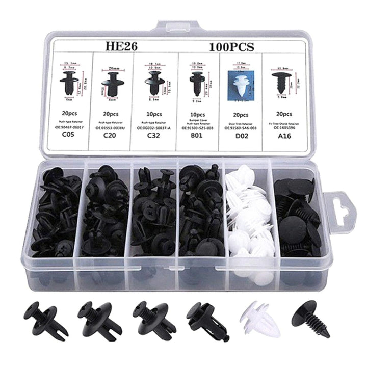 Set 100 clipsuri auto pentru fixare, Zola®, universale, plastic, alb negru