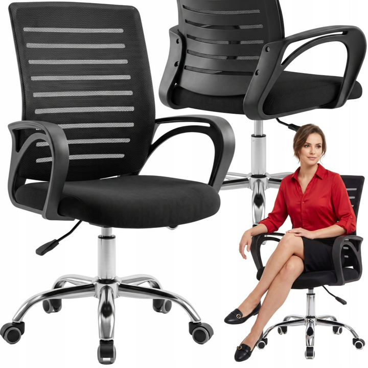 Scaun ergonomic de birou, Zola, suporta 150kg, inaltime si cotiere reglabile, plasa, negru