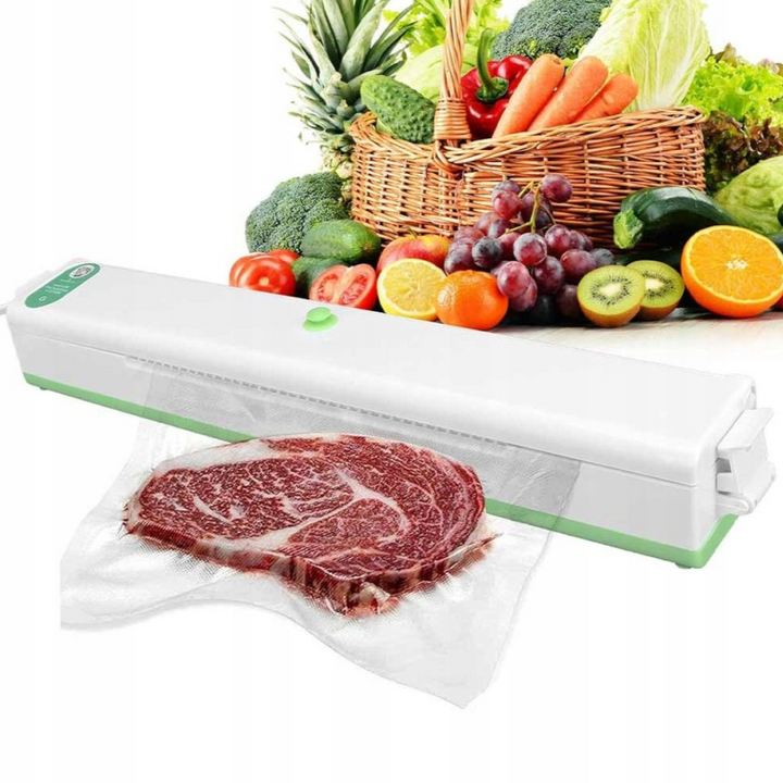 Aparat de vidat si sigilat pungi, Zola, 80W, 0.57 bar, 10 pungi, 36.5 × 5.5 × 5 cm, alb / verde