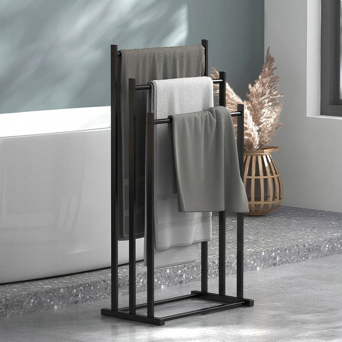 Suport de podea pentru prosoape, Zola, stil loft, 3 brate, din otel, 41x21.5x64/74/84 cm, negru