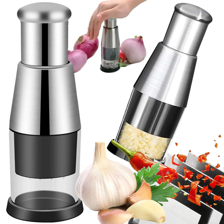 Tocator manual pentru fructe si legume, Zola, 5 lame, rotire automata, otel inoxidabil, 16 x 6 cm, negru/argintiu