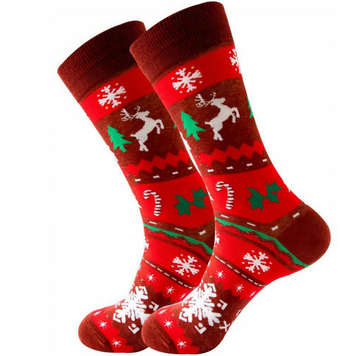 Sosete cu tematica de Craciun, Zola, calduroase, model detalii rosii, tricot din poliester, marime 37-44