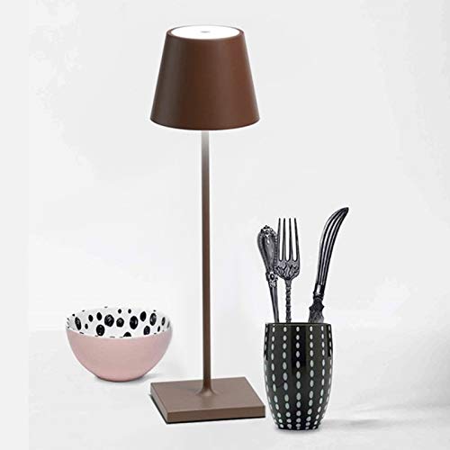 Lampa de noptiera, Zola®, luminozitate reglabila cu 3 nuante de culoare, LED, baterie 1500mAh, 3W, buton ON/OFF, 38x10.5 cm, maro