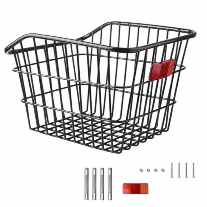 Cos de bicicleta cu reflector, Zola, montare pe portbagaj, otel, 38 x 31 x 22-26 cm, universal, negru
