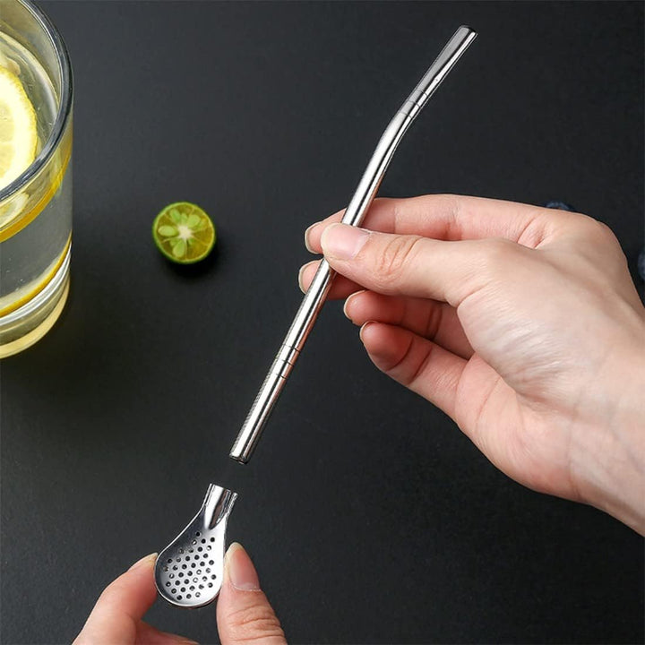 Pai metalic cu sita bombilla, Zola, pentru a bea Yerba Mate, din otel inoxidabil, lungime 18 cm, argintiu